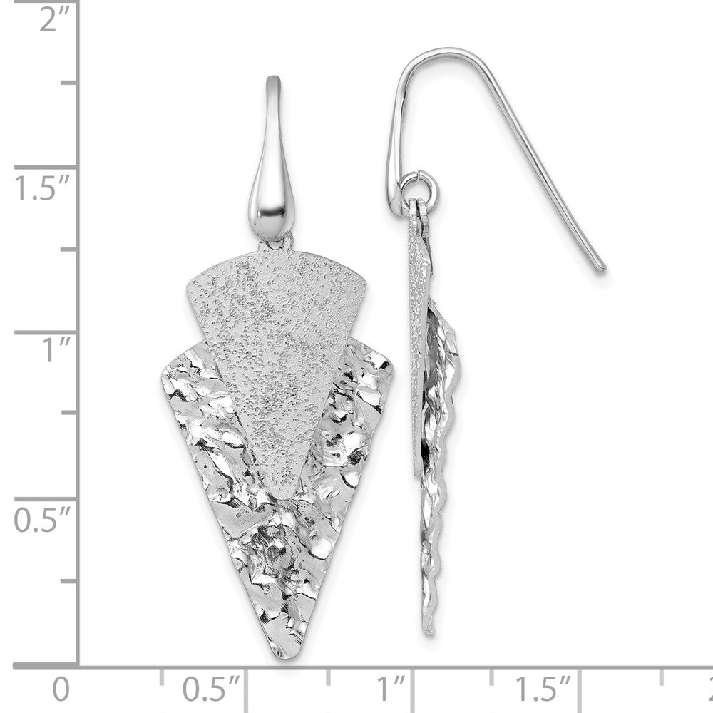 Sterling Silver Rh Polished Brushed/hammered Triangle Dangle Earrings