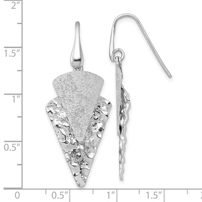 Sterling Silver Rh Polished Brushed/hammered Triangle Dangle Earrings