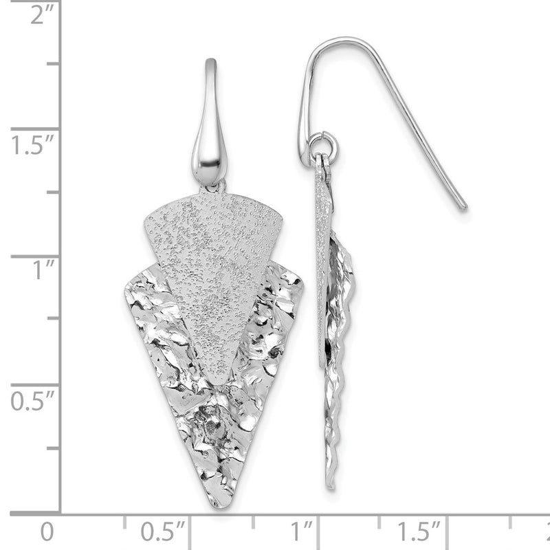 Sterling Silver Rh Polished Brushed/hammered Triangle Dangle Earrings