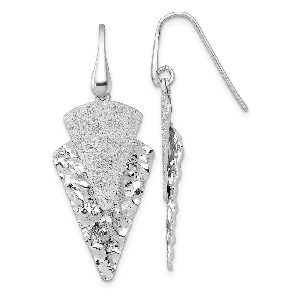 Sterling Silver Rh Polished Brushed/hammered Triangle Dangle Earrings