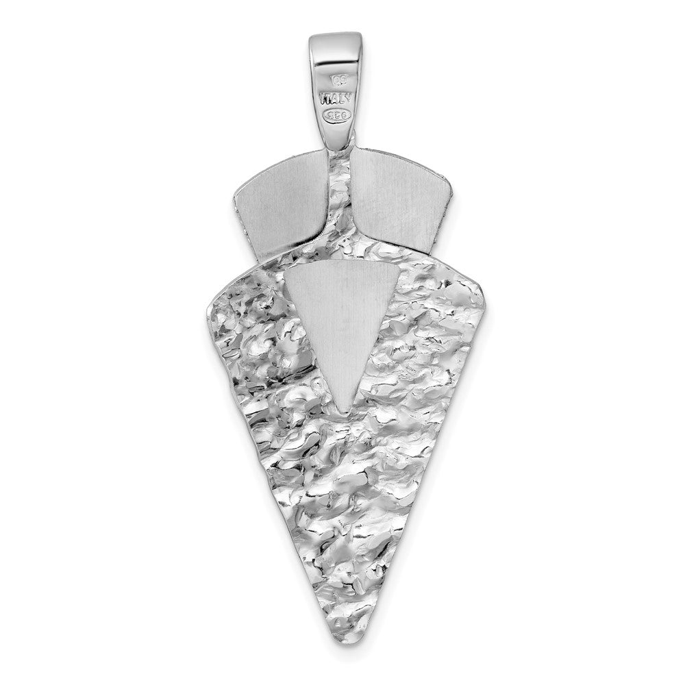 Sterling Silver Rhodium Plated Polished Brushed/hammered Triangle Pendant