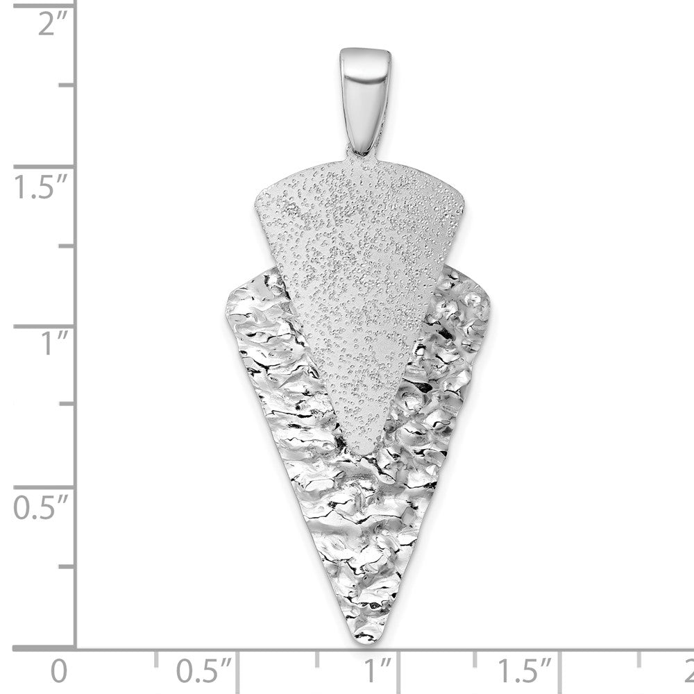 Sterling Silver Rhodium Plated Polished Brushed/hammered Triangle Pendant