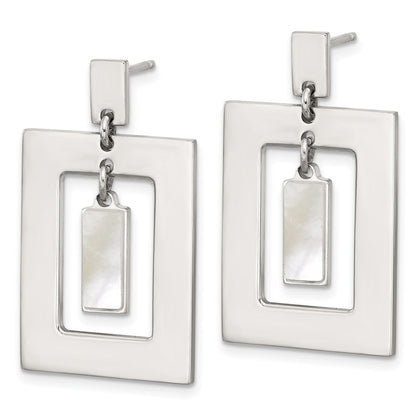 Sterling Silver Rectangle Mother of Pearl Post Dangle Earrings