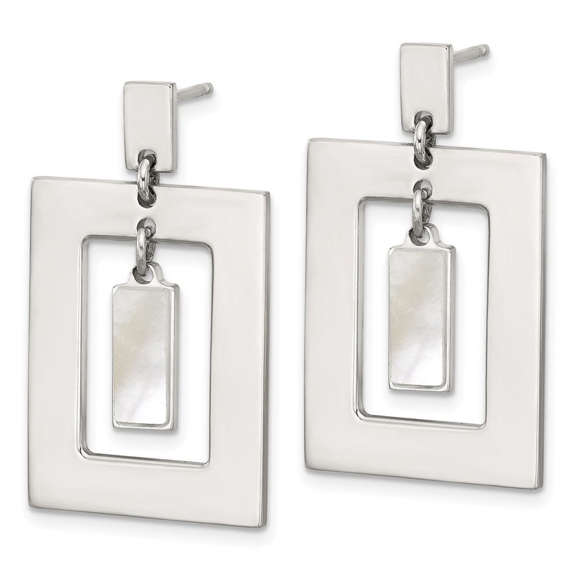 Sterling Silver Rectangle Mother of Pearl Post Dangle Earrings