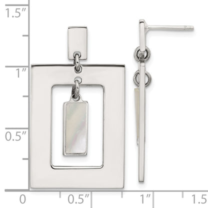 Sterling Silver Rectangle Mother of Pearl Post Dangle Earrings