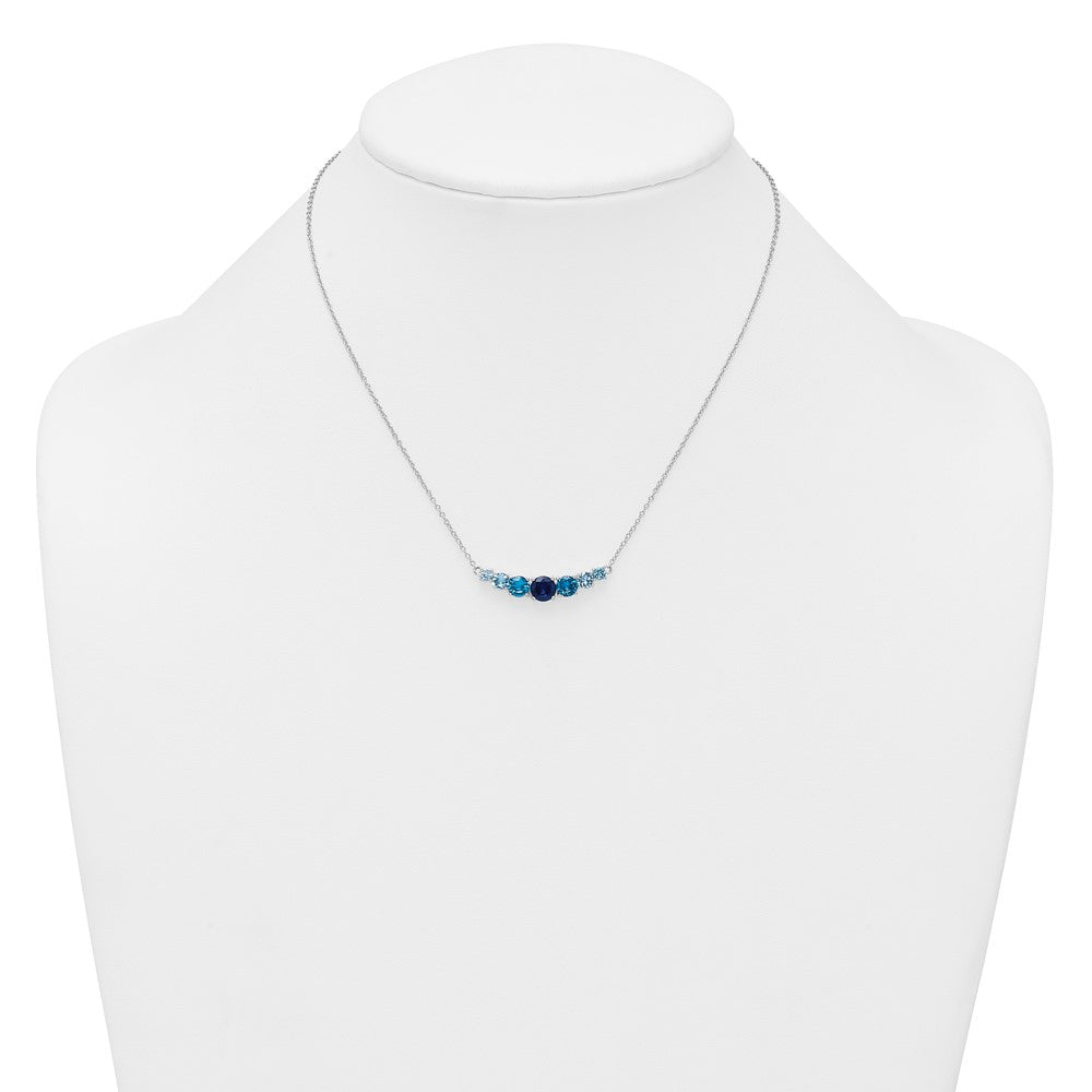 Sterling Silver Rhodium Plated Lab Cr. Spinel/cr. Aquamarine 16in w/2in Ext Necklace