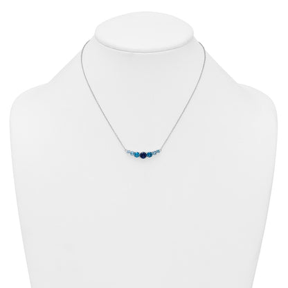 Sterling Silver Rhodium Plated Lab Cr. Spinel/cr. Aquamarine 16in w/2in Ext Necklace