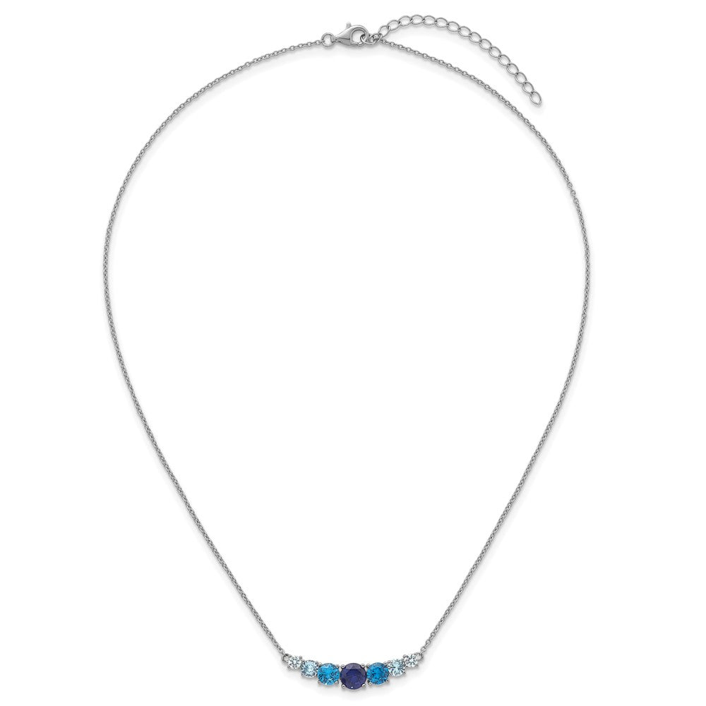 Sterling Silver Rhodium Plated Lab Cr. Spinel/cr. Aquamarine 16in w/2in Ext Necklace