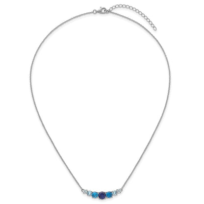 Sterling Silver Rhodium Plated Lab Cr. Spinel/cr. Aquamarine 16in w/2in Ext Necklace