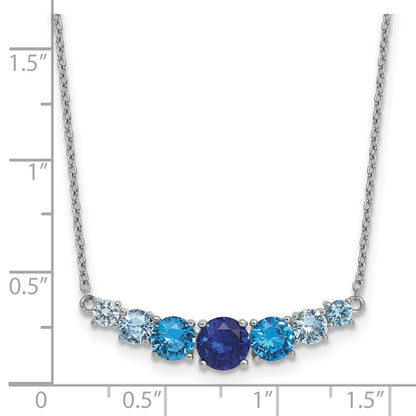 Sterling Silver Rhodium Plated Lab Cr. Spinel/cr. Aquamarine 16in w/2in Ext Necklace