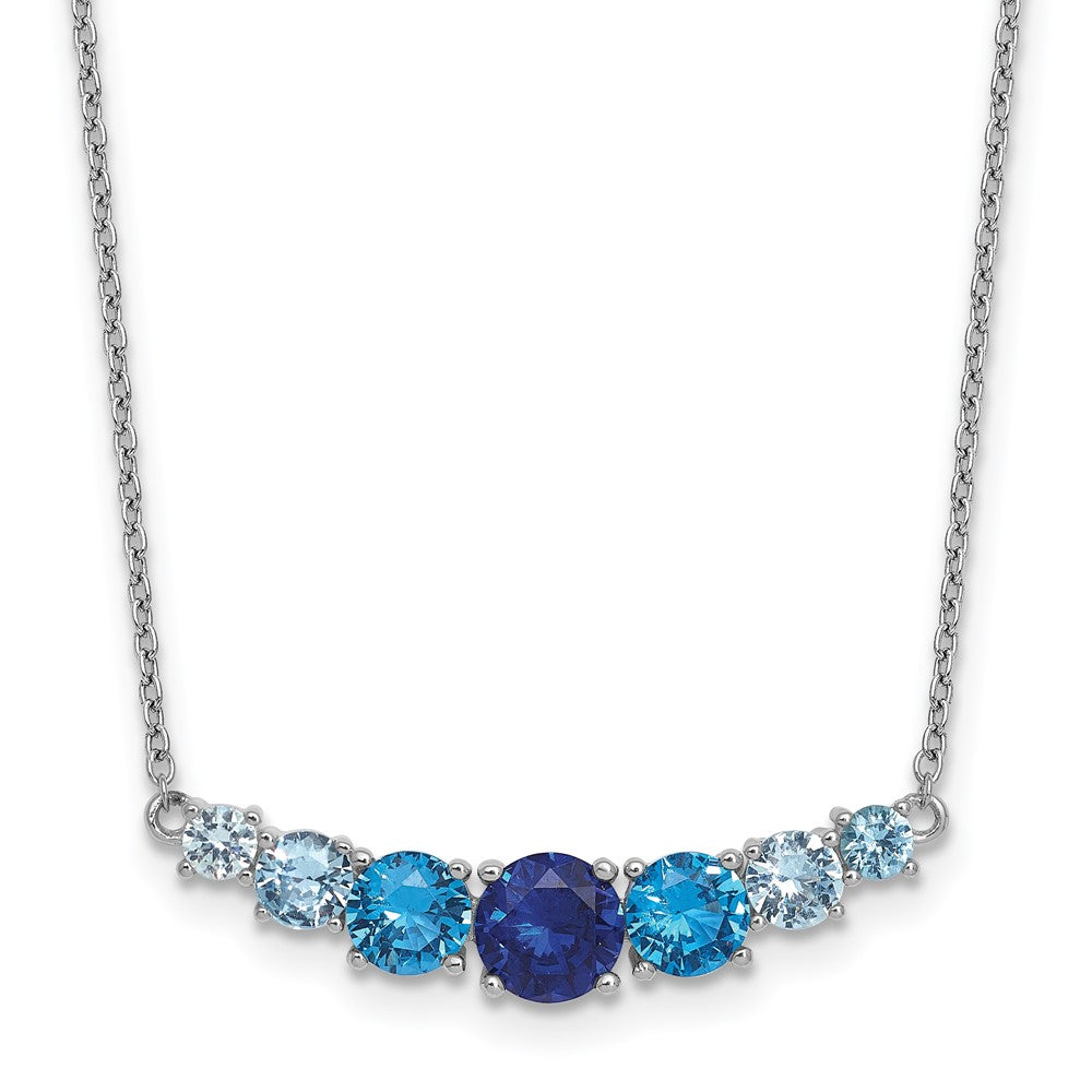 Sterling Silver Rhodium Plated Lab Cr. Spinel/cr. Aquamarine 16in w/2in Ext Necklace