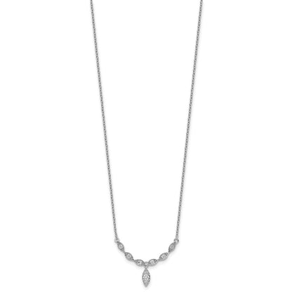 Sterling Silver Rhodium-Plated CZ Fancy Drop w/1in Ext. Necklace