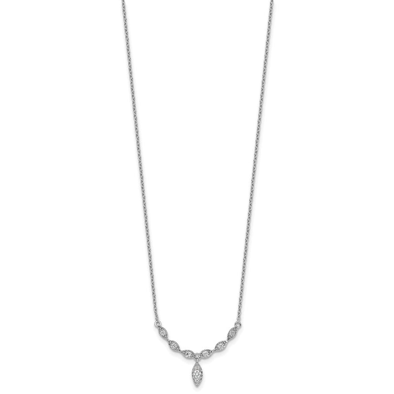 Sterling Silver Rhodium-Plated CZ Fancy Drop w/1in Ext. Necklace