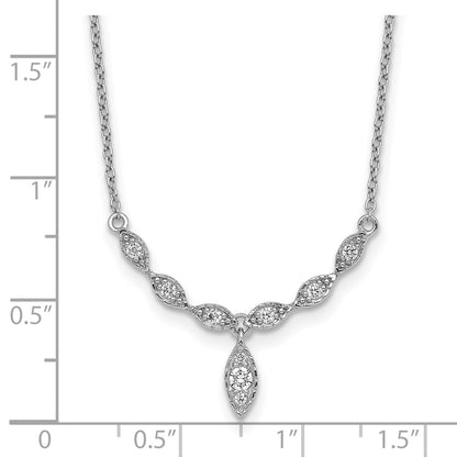 Sterling Silver Rhodium-Plated CZ Fancy Drop w/1in Ext. Necklace