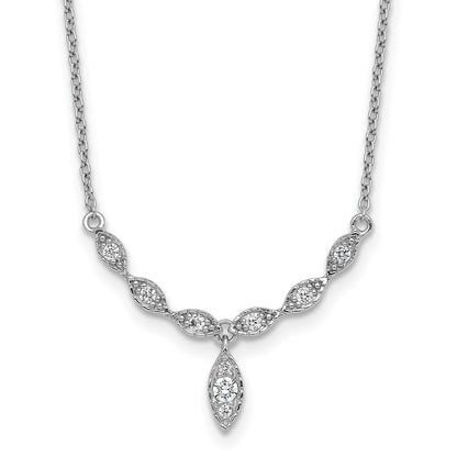 Sterling Silver Rhodium-Plated CZ Fancy Drop w/1in Ext. Necklace