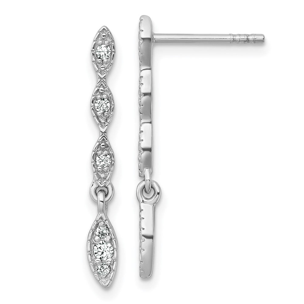 Sterling Silver Rhodium Plated Polished Fancy CZ Drop Dangle Earrings