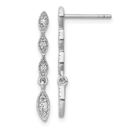 Sterling Silver Rhodium Plated Polished Fancy CZ Drop Dangle Earrings