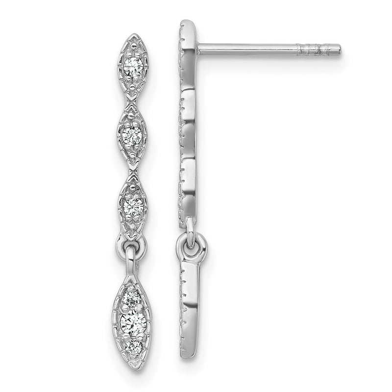 Sterling Silver Rhodium Plated Polished Fancy CZ Drop Dangle Earrings