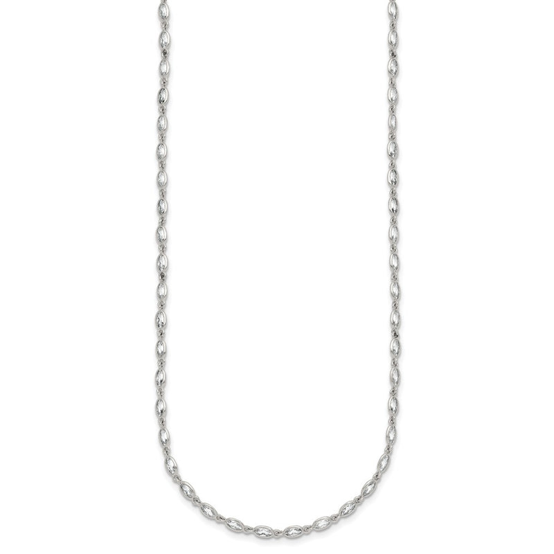Sterling Silver Polished Oval CZ 16 Inch with 2 Inch Extension Necklace