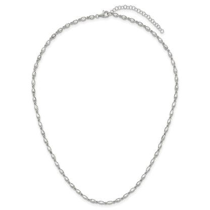 Sterling Silver Polished Oval CZ 16 Inch with 2 Inch Extension Necklace