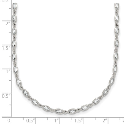 Sterling Silver Polished Oval CZ 16 Inch with 2 Inch Extension Necklace