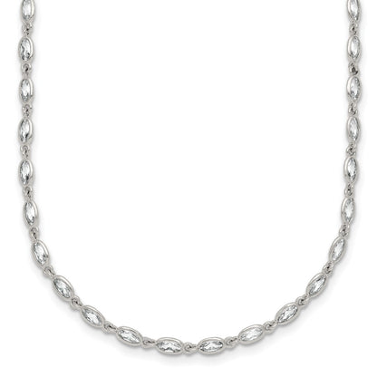 Sterling Silver Polished Oval CZ 16 Inch with 2 Inch Extension Necklace