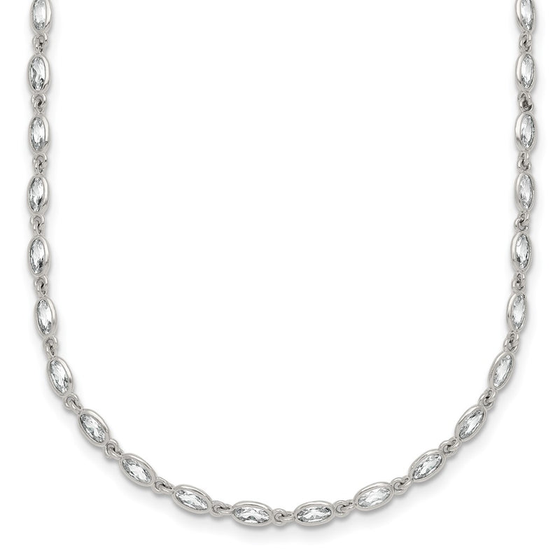 Sterling Silver Polished Oval CZ 16 Inch with 2 Inch Extension Necklace