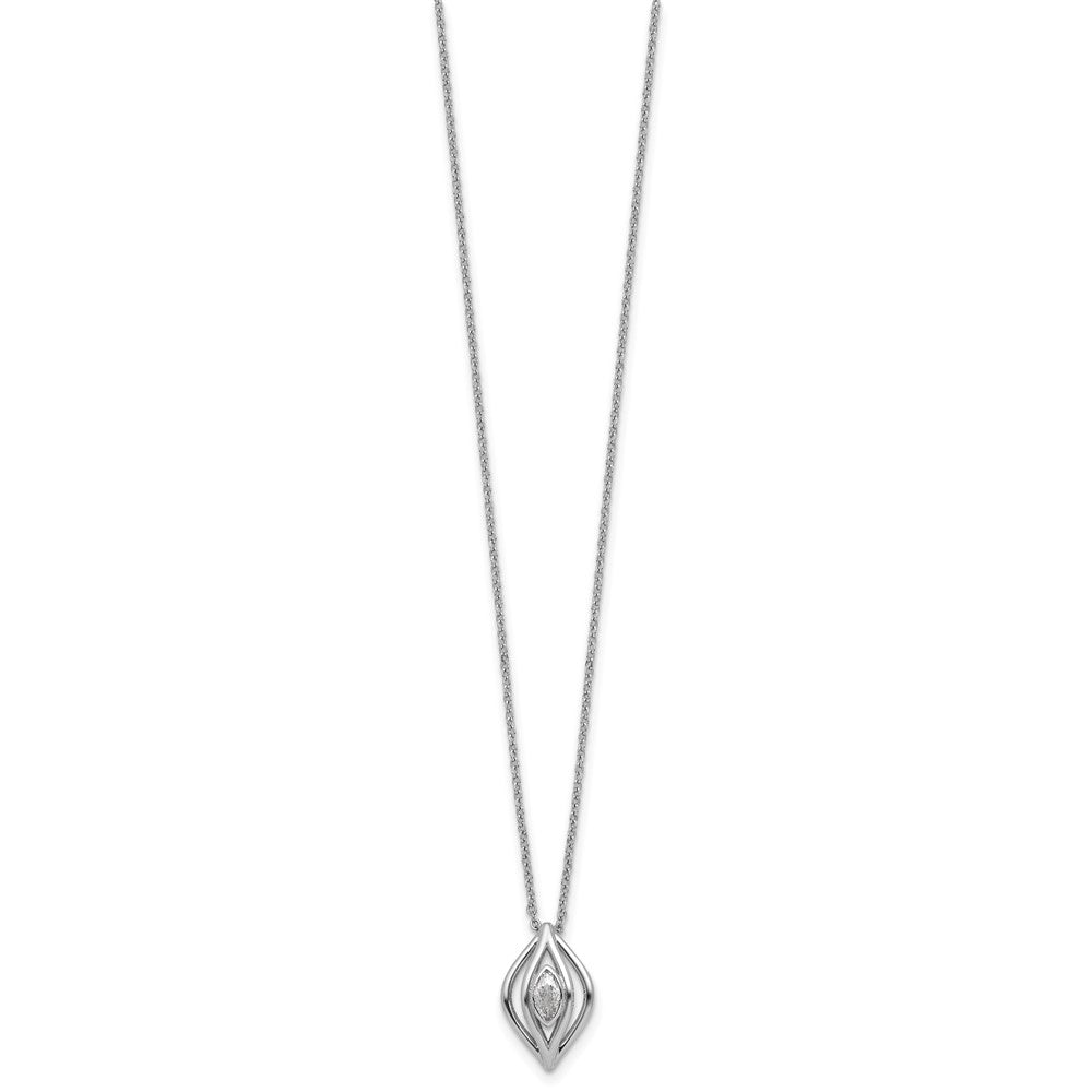 Sterling Silver Rhodium-Plated CZ Polished Fancy 18in Necklace