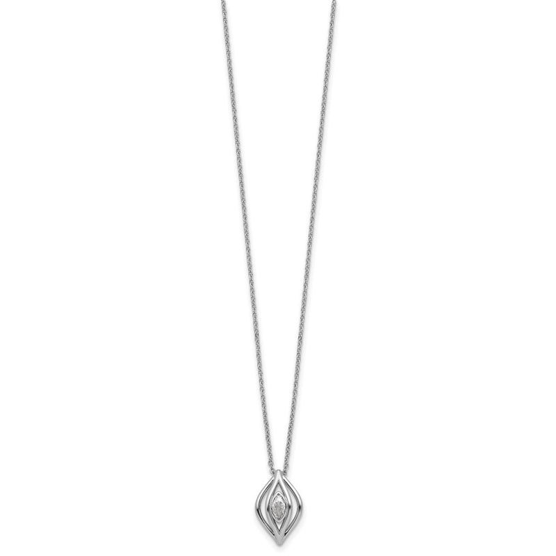 Sterling Silver Rhodium-Plated CZ Polished Fancy 18in Necklace