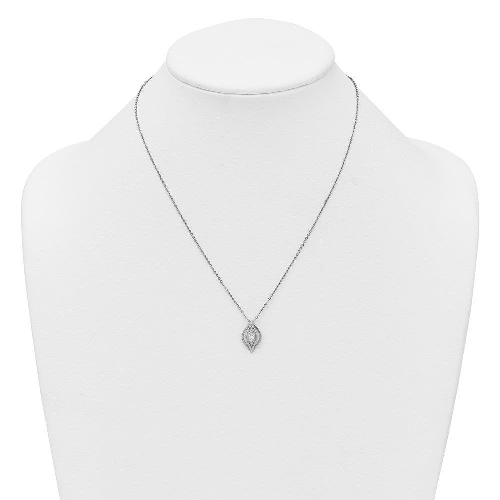 Sterling Silver Rhodium-Plated CZ Polished Fancy 18in Necklace