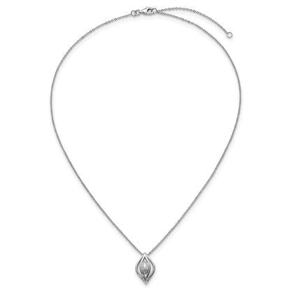 Sterling Silver Rhodium-Plated CZ Polished Fancy 18in Necklace