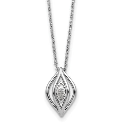 Sterling Silver Rhodium-Plated CZ Polished Fancy 18in Necklace