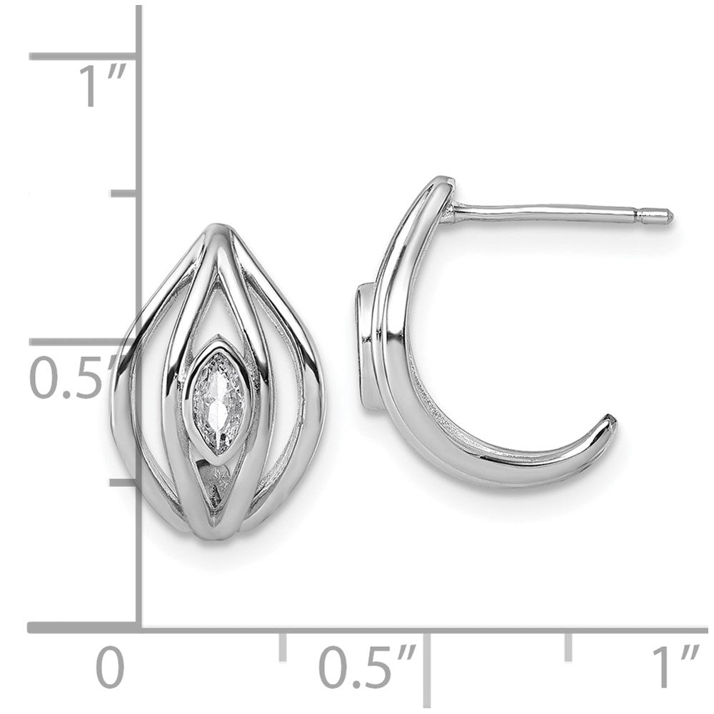 Sterling Silver Rhodium-Plated CZ Polished Post J-Hoop Earrings