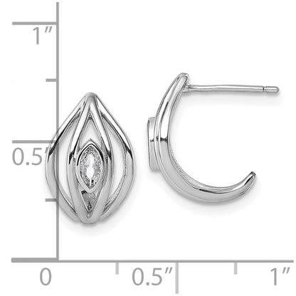 Sterling Silver Rhodium-Plated CZ Polished Post J-Hoop Earrings