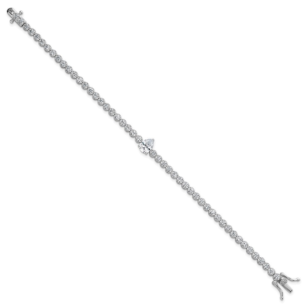 Sterling Silver Rhodium Plated Polished Round and Pear CZ 7.25in Bracelet