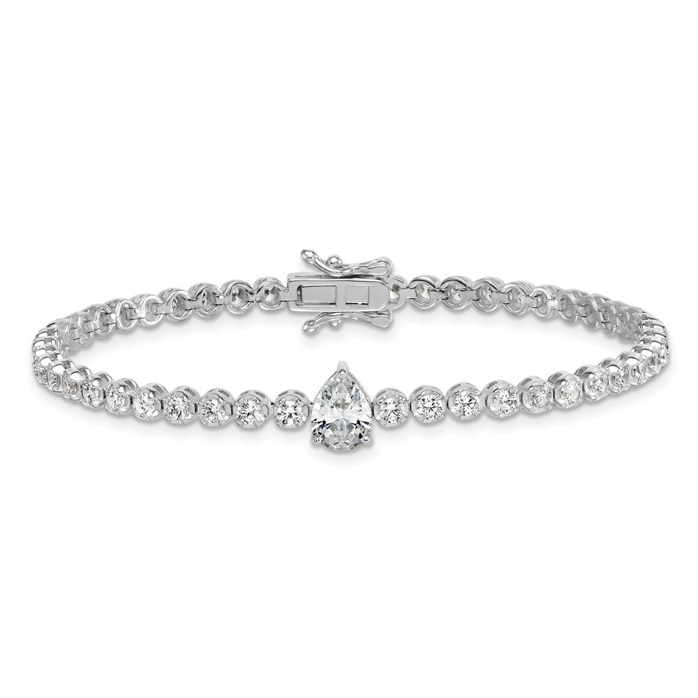 Sterling Silver Rhodium Plated Polished Round and Pear CZ 7.25in Bracelet
