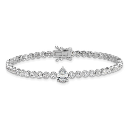 Sterling Silver Rhodium Plated Polished Round and Pear CZ 7.25in Bracelet