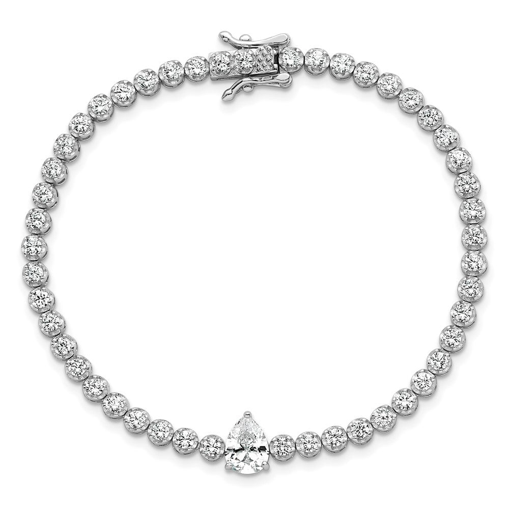 Sterling Silver Rhodium Plated Polished Round and Pear CZ 7.25in Bracelet