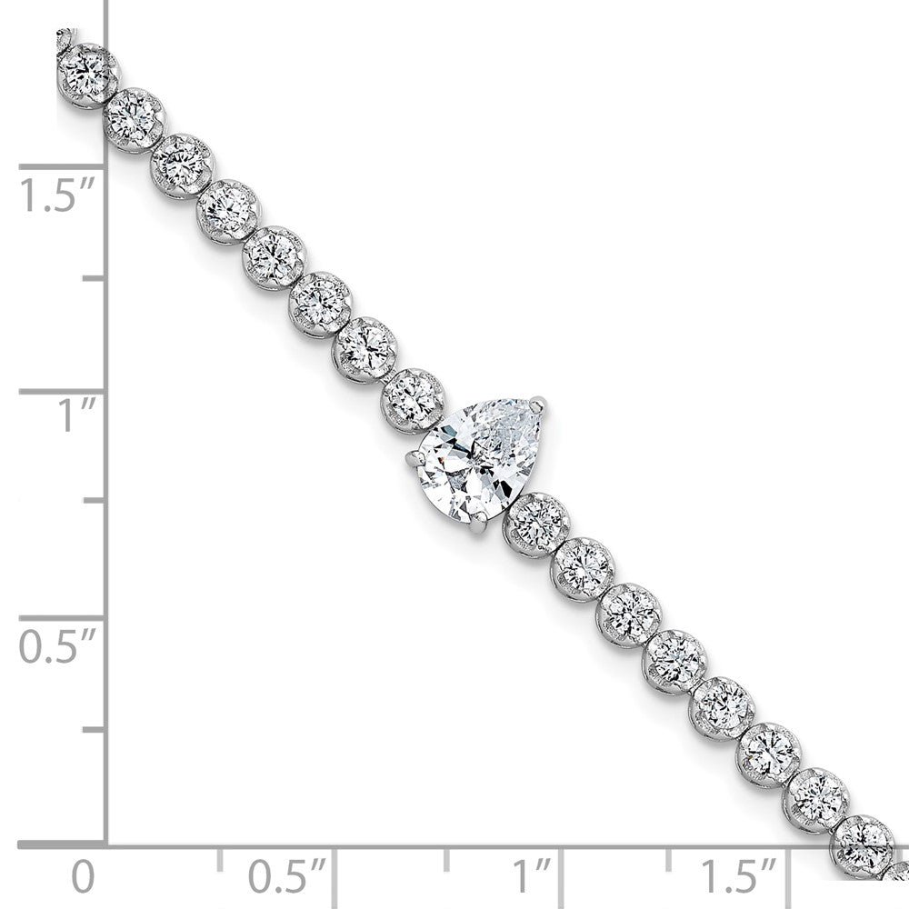 Sterling Silver Rhodium Plated Polished Round and Pear CZ 7.25in Bracelet