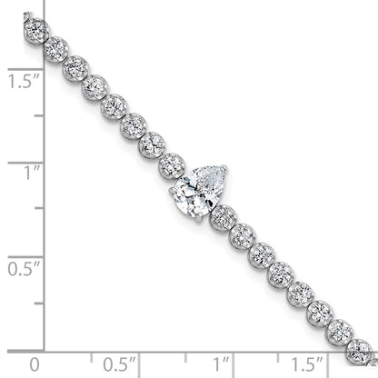 Sterling Silver Rhodium Plated Polished Round and Pear CZ 7.25in Bracelet