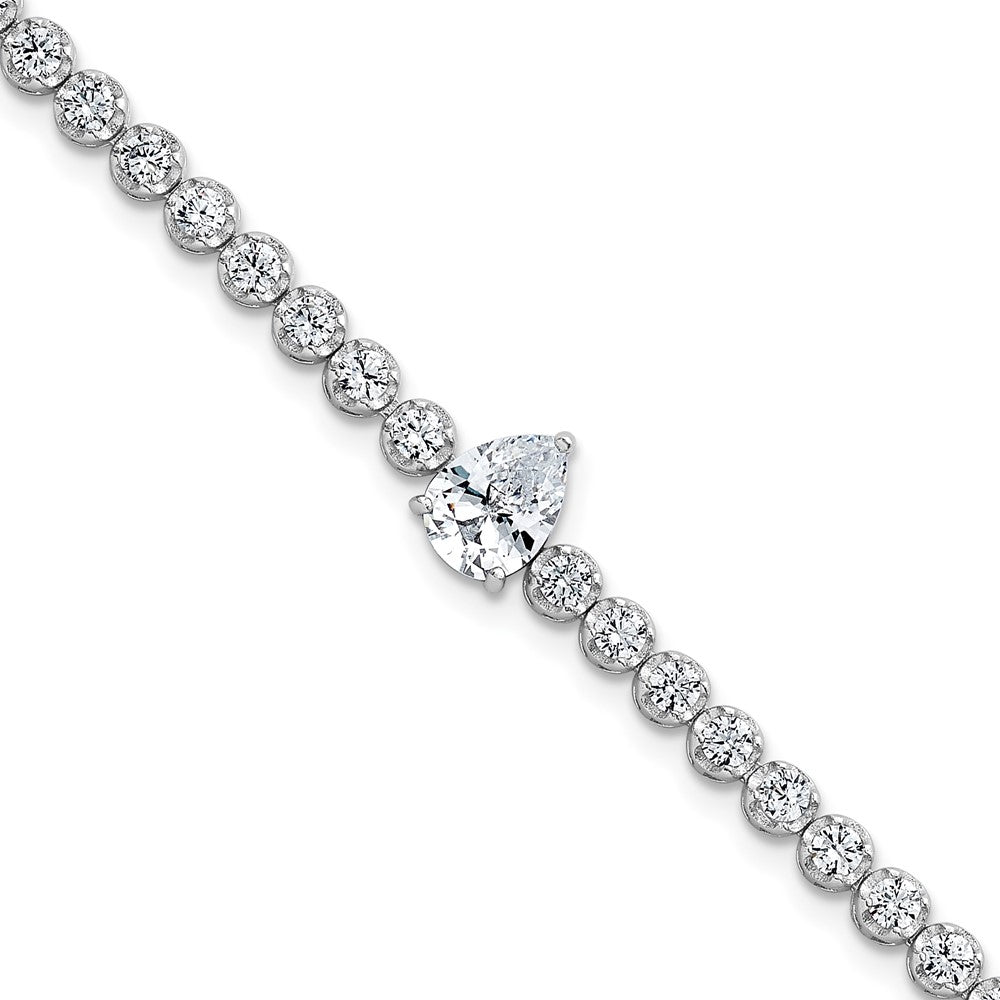 Sterling Silver Rhodium Plated Polished Round and Pear CZ 7.25in Bracelet