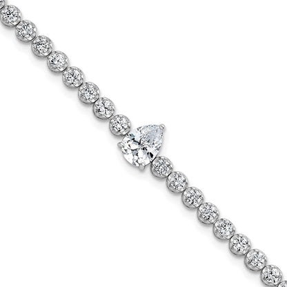 Sterling Silver Rhodium Plated Polished Round and Pear CZ 7.25in Bracelet