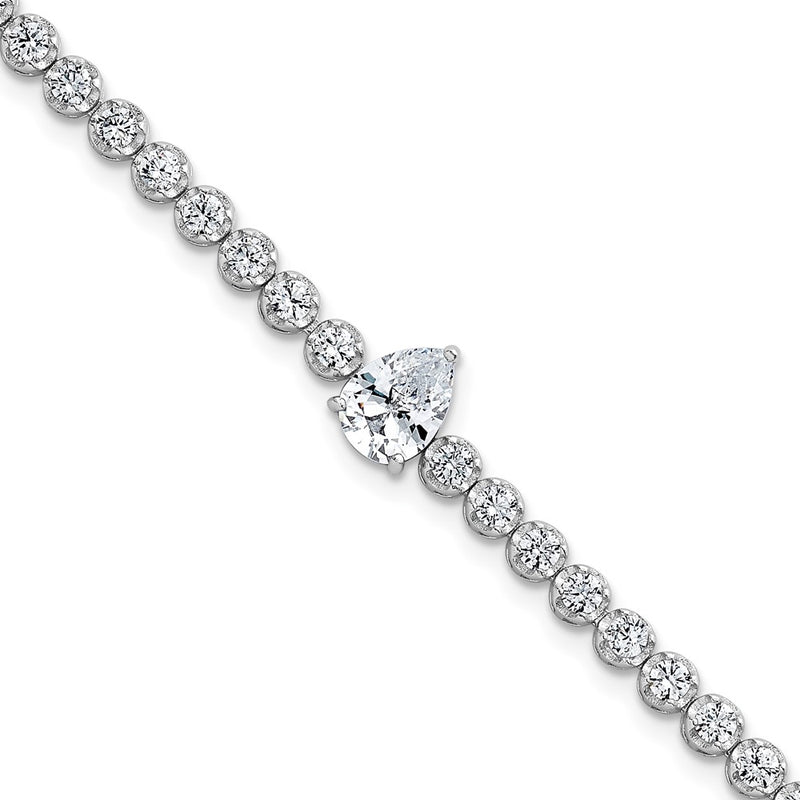 Sterling Silver Rhodium Plated Polished Round and Pear CZ 7.25in Bracelet