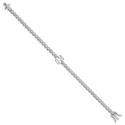 Sterling Silver Rhodium Plated Fancy Oval and Round CZ Oval 7.25in Bracelet