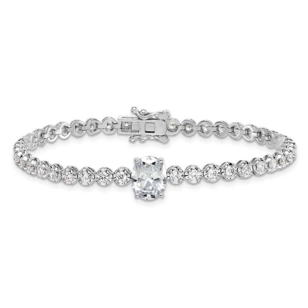 Sterling Silver Rhodium Plated Fancy Oval and Round CZ Oval 7.25in Bracelet