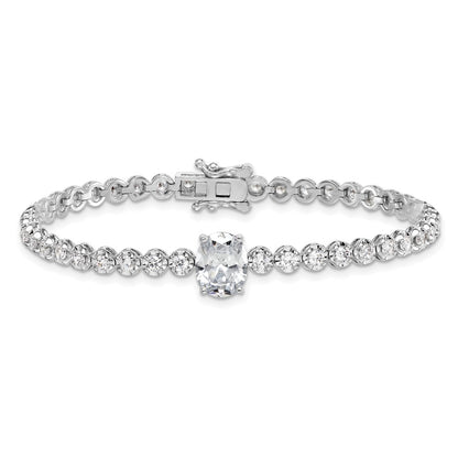 Sterling Silver Rhodium Plated Fancy Oval and Round CZ Oval 7.25in Bracelet