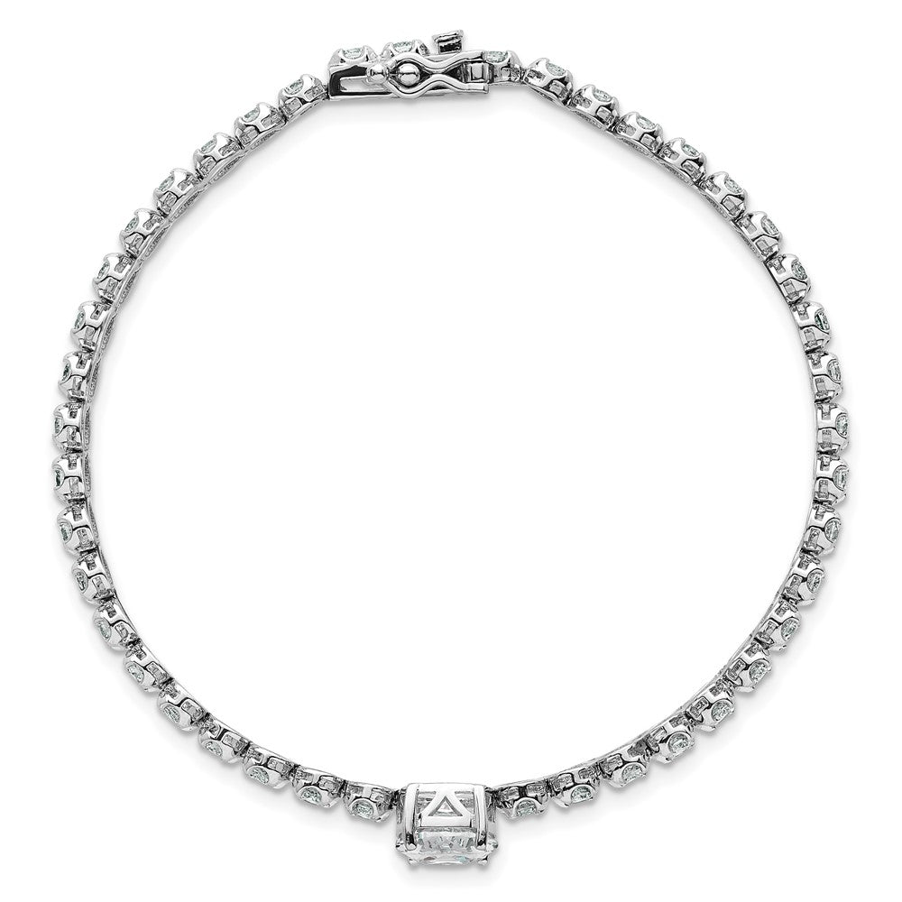Sterling Silver Rhodium Plated Fancy Oval and Round CZ Oval 7.25in Bracelet
