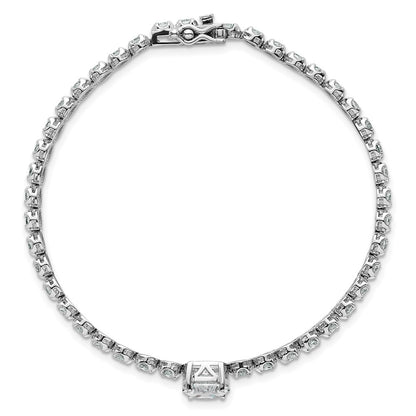 Sterling Silver Rhodium Plated Fancy Oval and Round CZ Oval 7.25in Bracelet