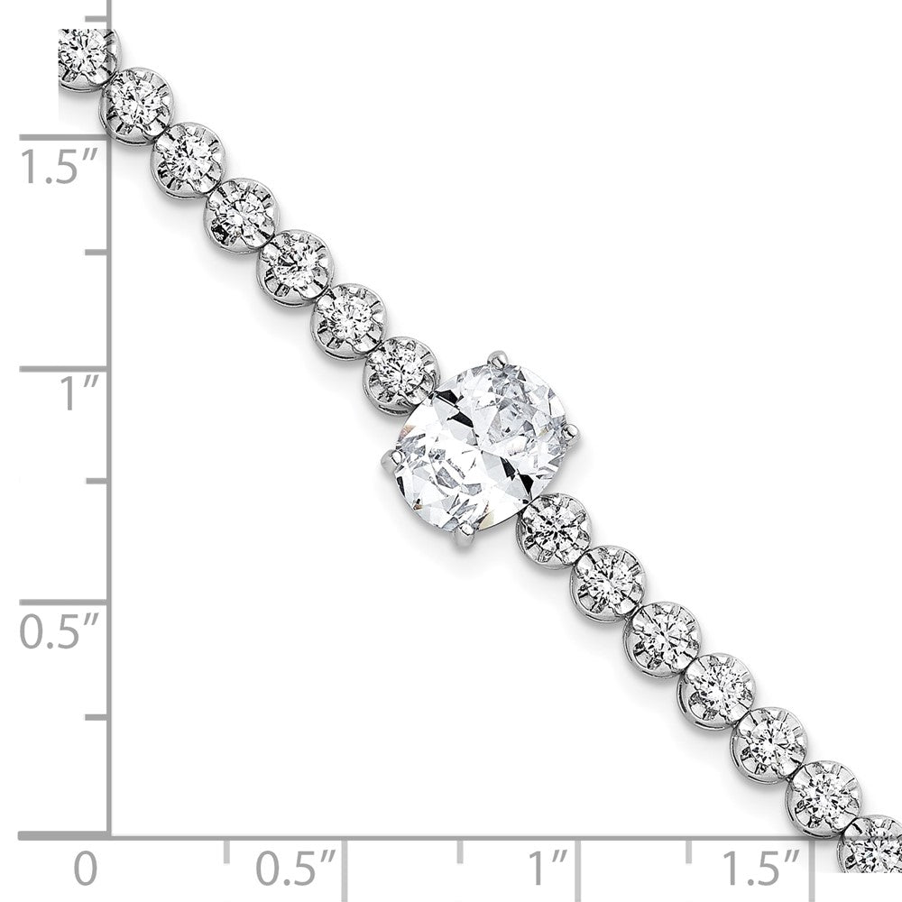 Sterling Silver Rhodium Plated Fancy Oval and Round CZ Oval 7.25in Bracelet