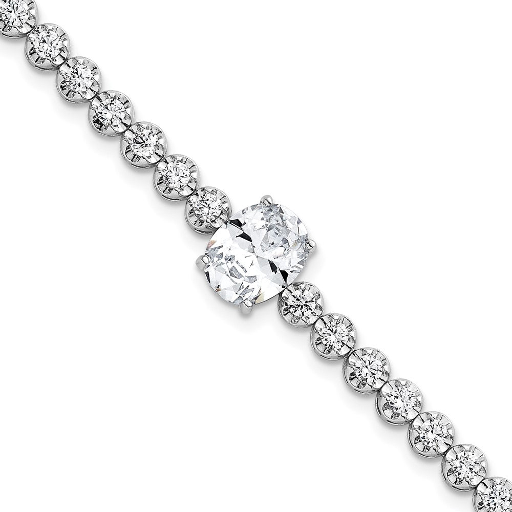 Sterling Silver Rhodium Plated Fancy Oval and Round CZ Oval 7.25in Bracelet